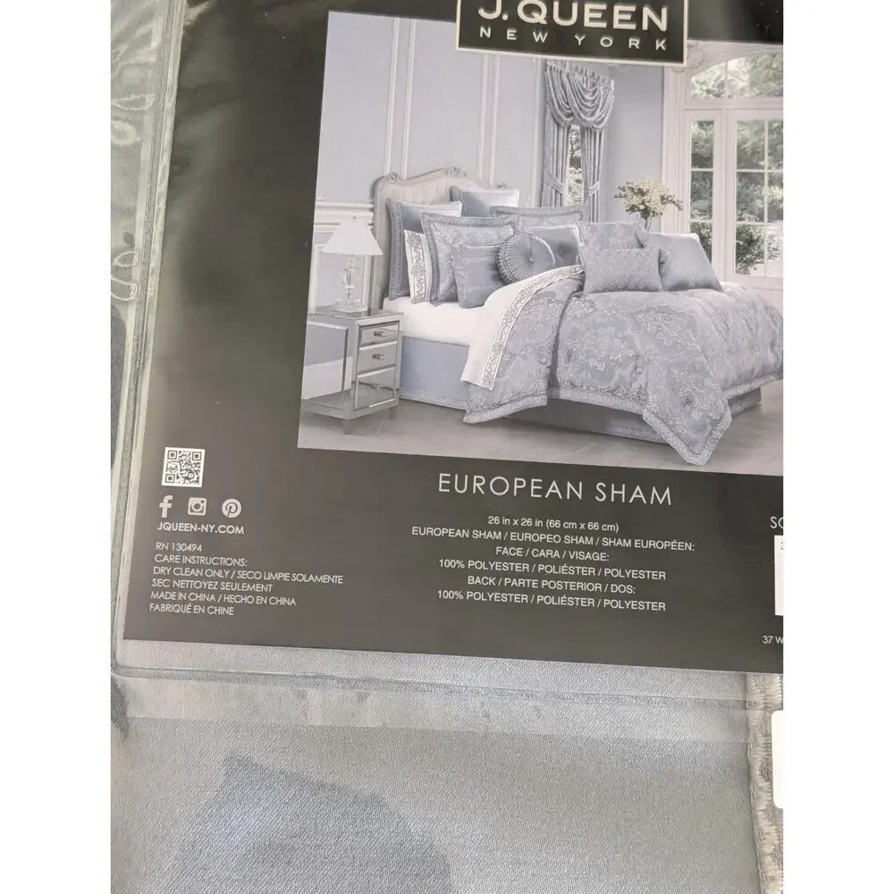 J Queen New York Sondra Powder Blue Euro Sham New 26x26 Square Cover $84